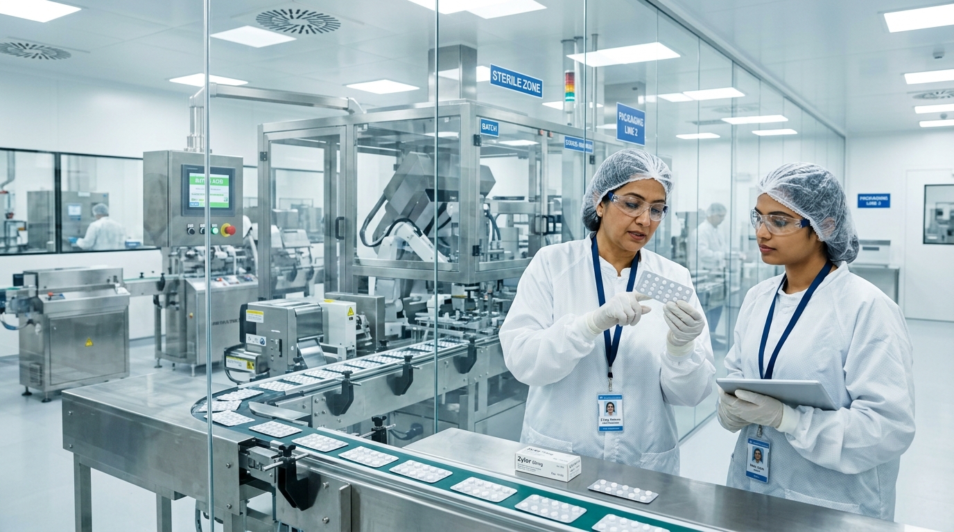 Indian Pharmaceutical Scientists in Cleanroom Manufacturing Facility